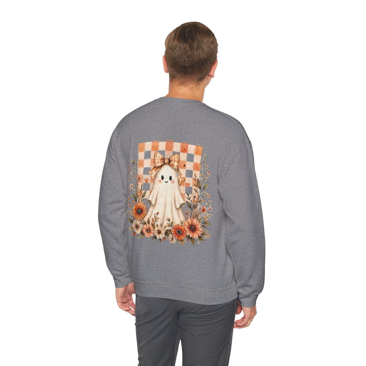 ORVIAN — Fall Kitten & Coquette Ghost Crewneck, Gingham Pumpkin Autumn Unisex Heavy Blend