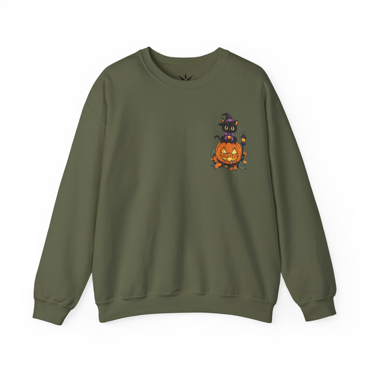 ORVIAN — Witch Cat Halloween Crewneck, Flying Black Cat & Pumpkin Patch Unisex Sweatshirt