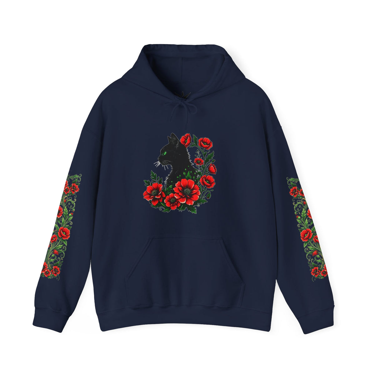 ORVIAN — Black Cat & Red Poppies Unisex Heavy Blend Hoodie