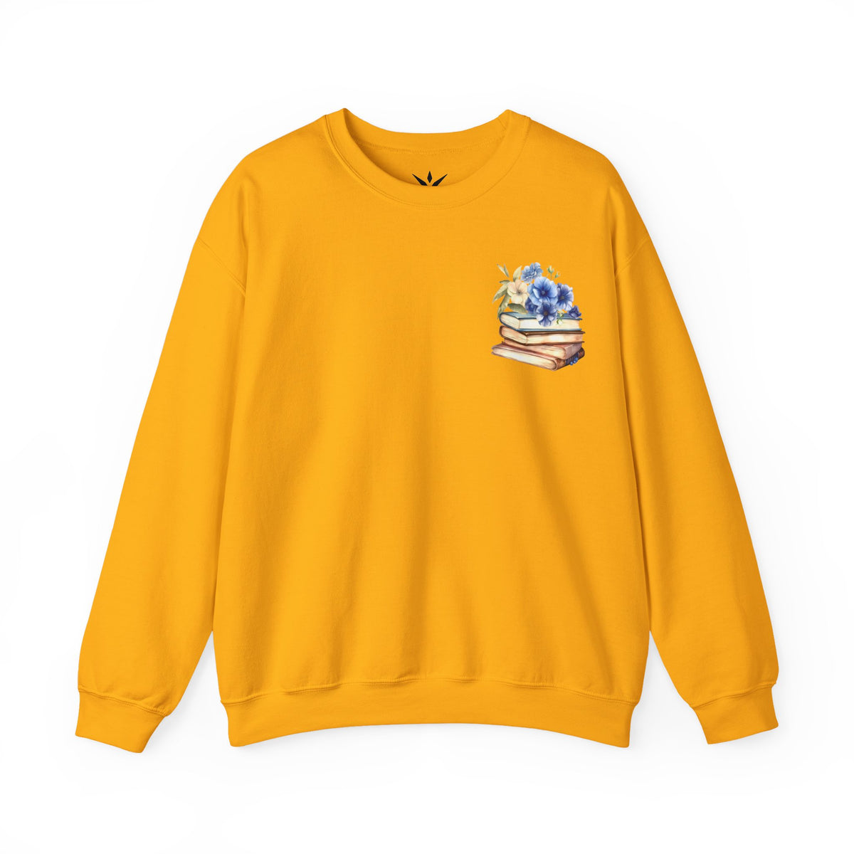 ORVIAN — Blue Watercolor Floral Book Crewneck, Open Book Wildflower Literary Unisex Heavy Blend