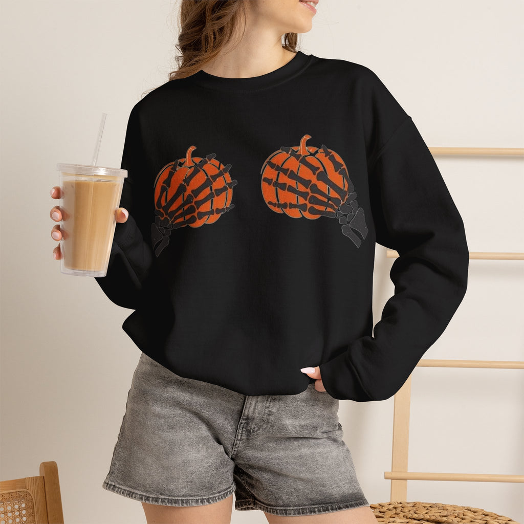 ORVIAN — Pumpkin Bra & Trick or Treat Halloween Crewneck, Skeleton Hands Unisex Heavy Blend