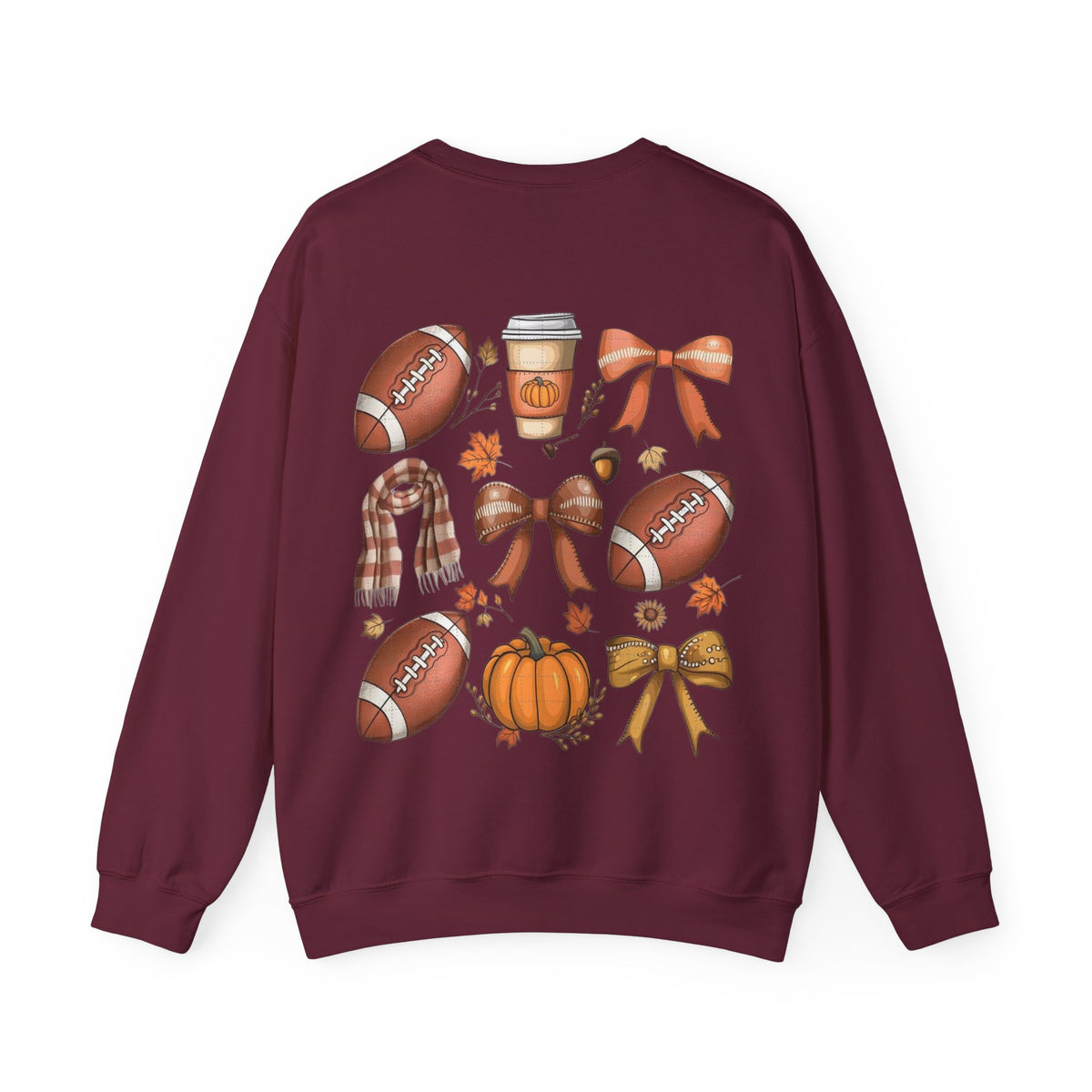 ORVIAN — Coquette Fall Bow & Football Crewneck, Pumpkin Spice Game Day Unisex Heavy Blend