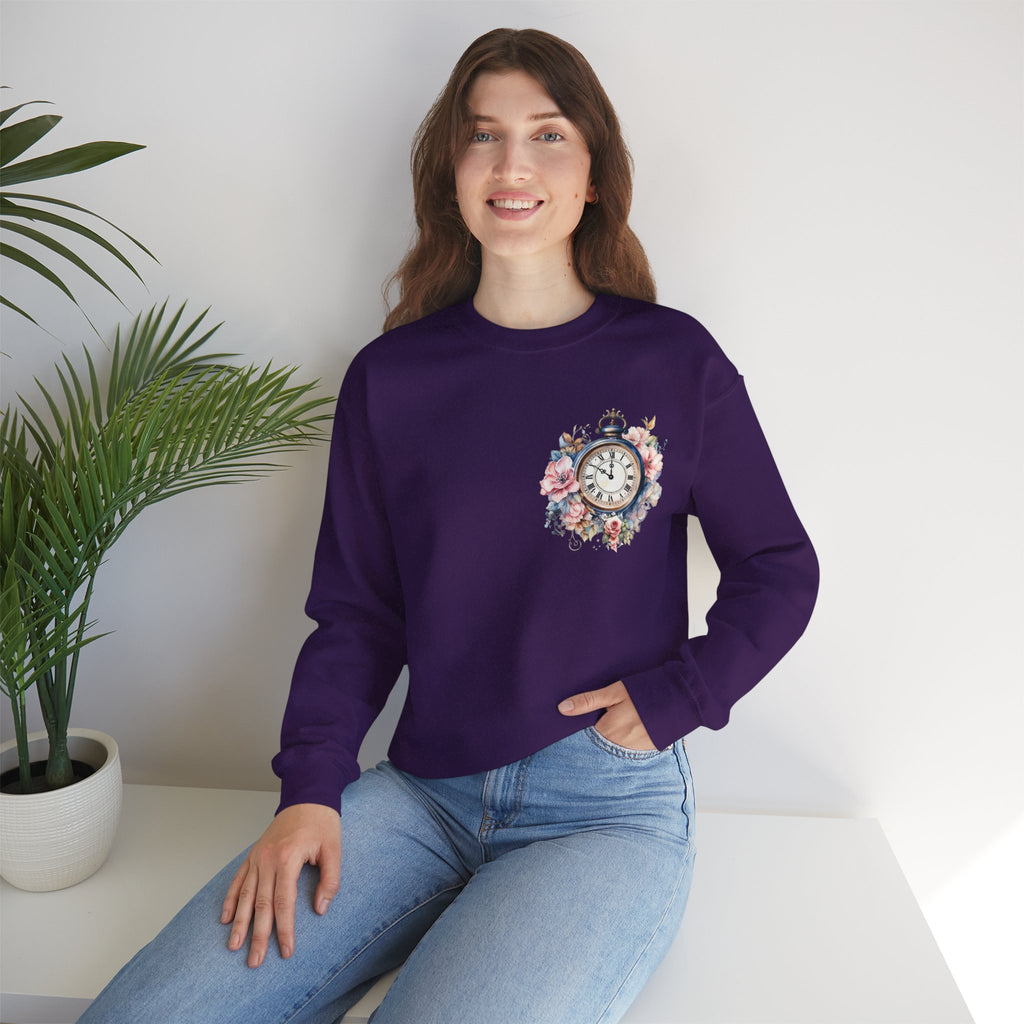 ORVIAN — Blue Watercolor Floral Book Crewneck, Open Book Wildflower Literary Unisex Heavy Blend