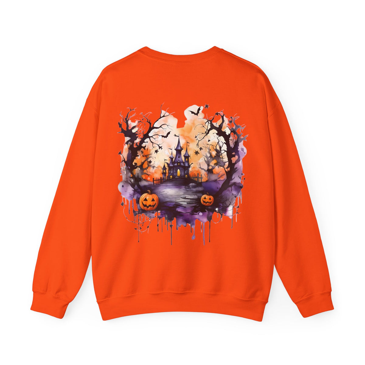 ORVIAN — Watercolor Haunted Castle Halloween Crewneck, Purple Jack-o'-Lantern Unisex Heavy Blend