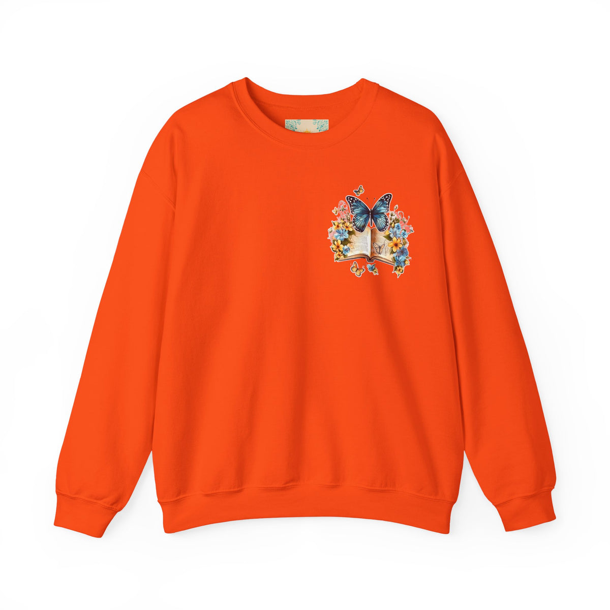 ORVIAN — Watercolor Floral Book & Butterfly Crewneck, Literary Nature Unisex Heavy Blend
