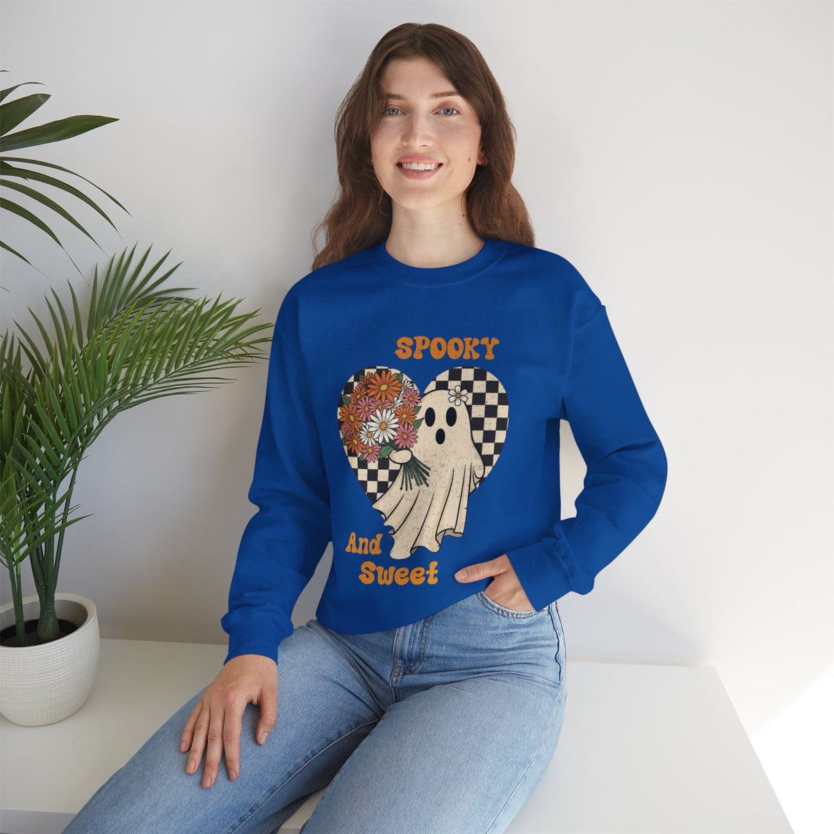 ORVIAN — Spooky & Sweet Ghost Crewneck, Coquette Bow Heart Halloween Unisex Sweatshirt