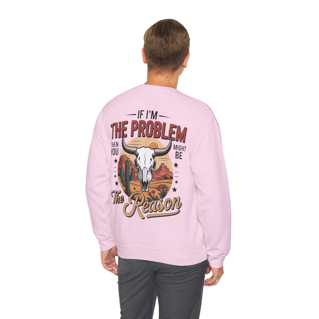 ORVIAN — Cowgirl “If I'm the Problem” Western Crewneck, Longhorn Skull Unisex Heavy Blend