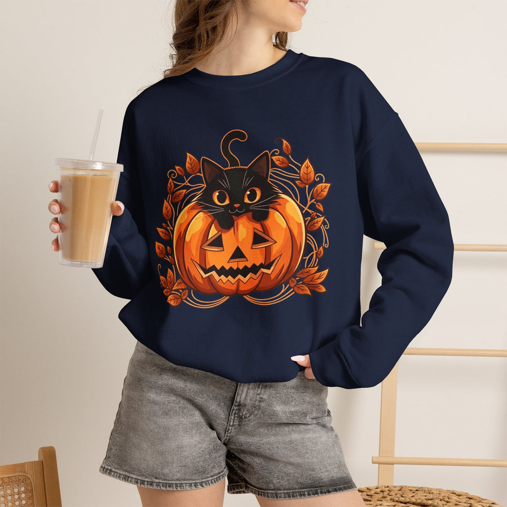 ORVIAN — Black Cat & Pumpkin Halloween Crewneck, Ghost & Coquette Bow Unisex Heavy Blend