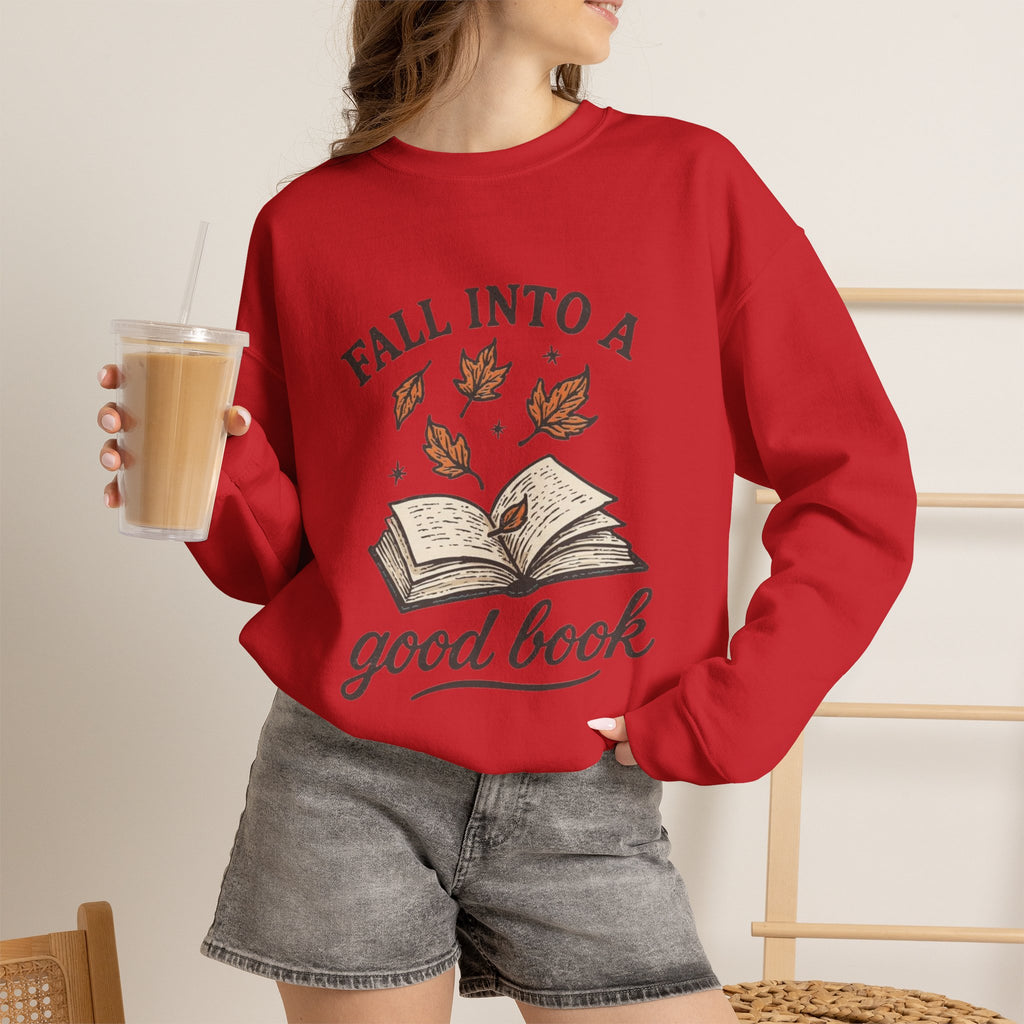 ORVIAN — Fall Into a Good Book Ghost Crewneck, Cozy Autumn Book Lover Unisex Heavy Blend