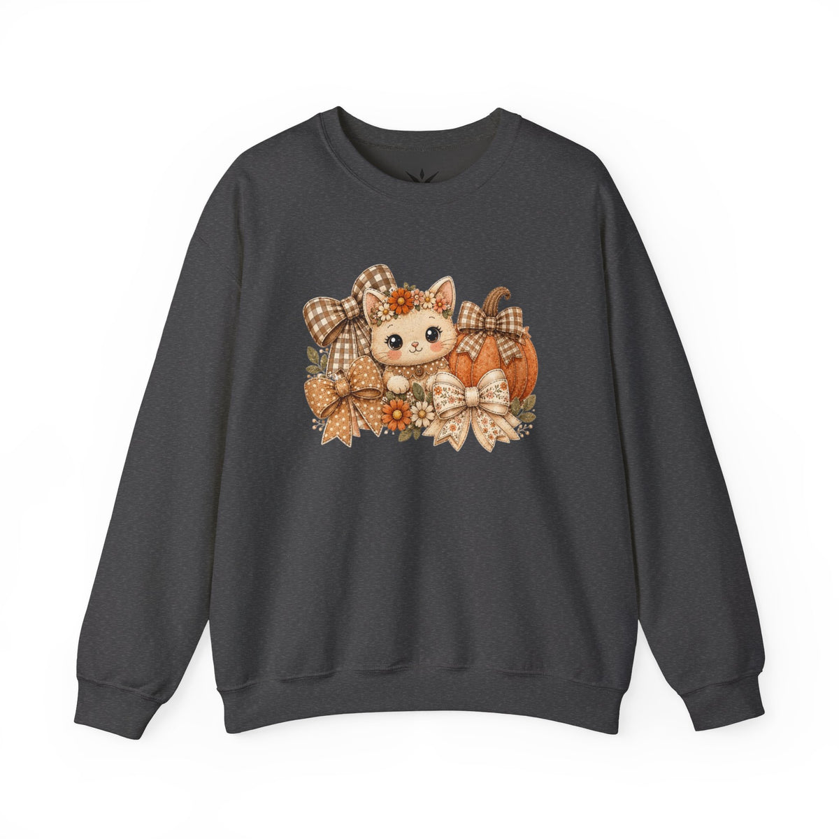ORVIAN — Fall Kitten & Coquette Ghost Crewneck, Gingham Pumpkin Autumn Unisex Heavy Blend