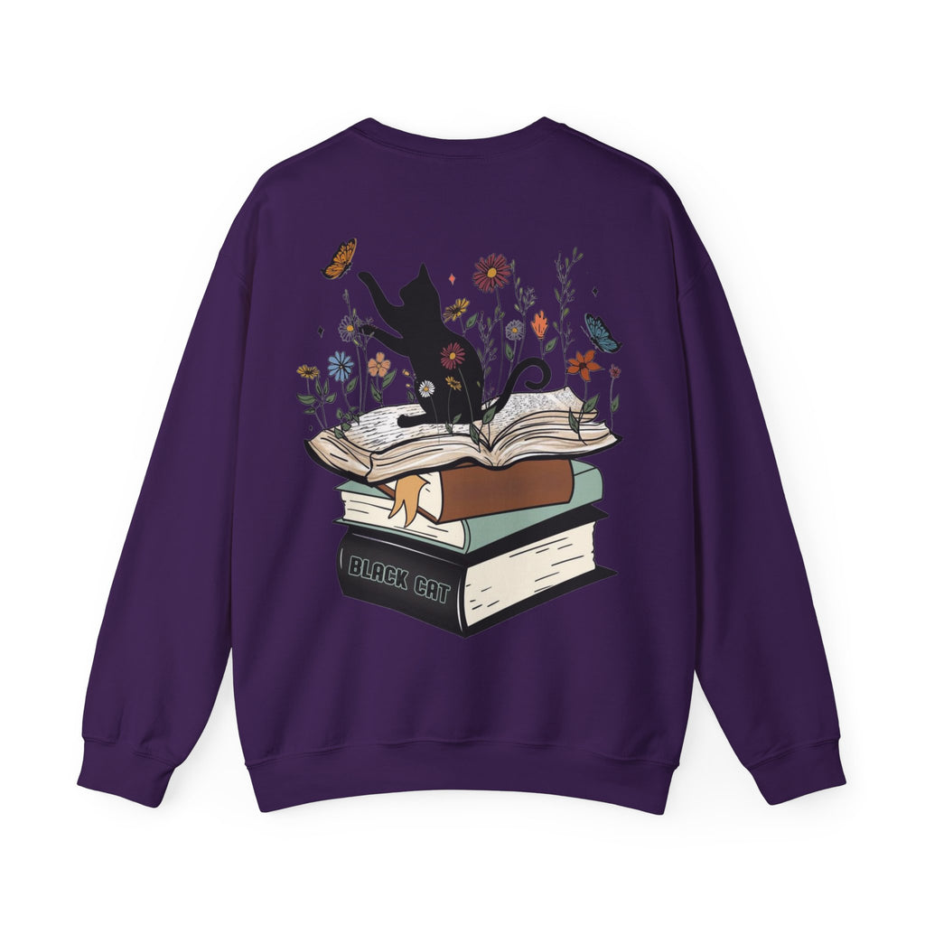 ORVIAN — Life Is Better With Flowers, Cats & Books Crewneck, Black Cat Book Stack Unisex