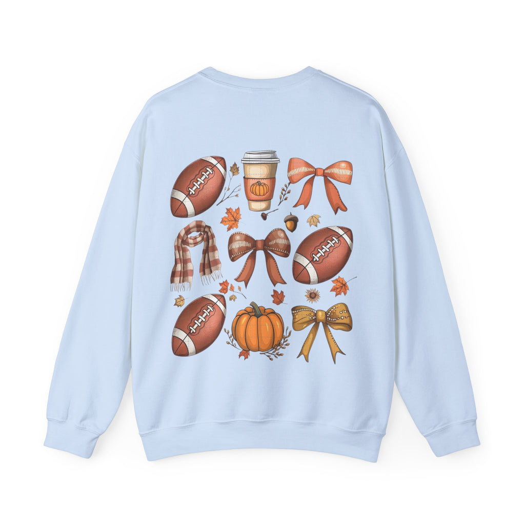 ORVIAN — Coquette Fall Bow & Football Crewneck, Pumpkin Spice Game Day Unisex Heavy Blend