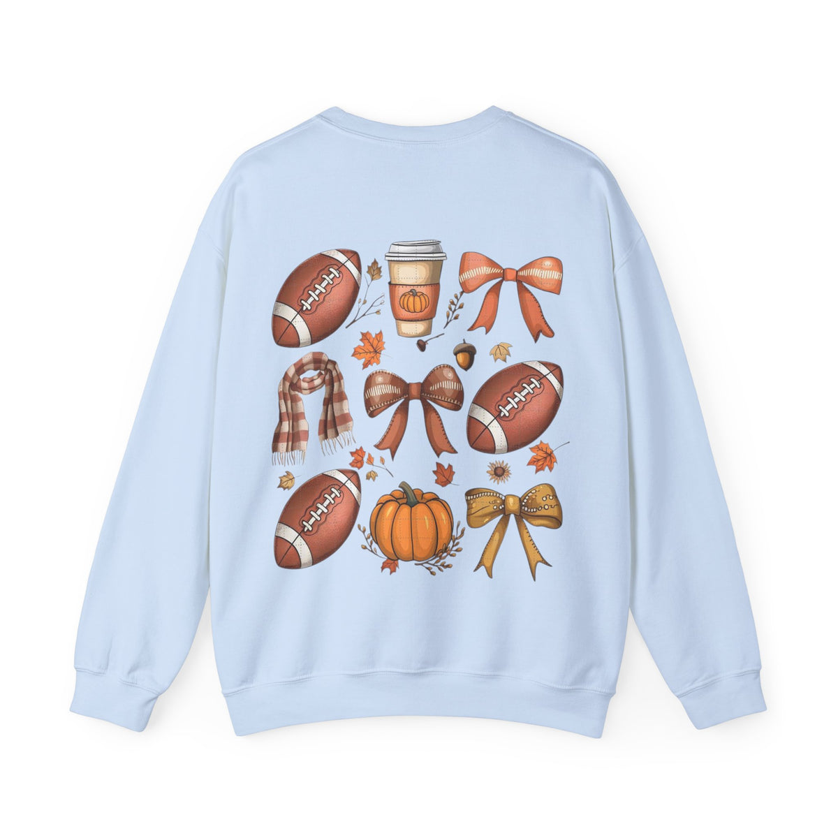 ORVIAN — Coquette Fall Bow & Football Crewneck, Pumpkin Spice Game Day Unisex Heavy Blend