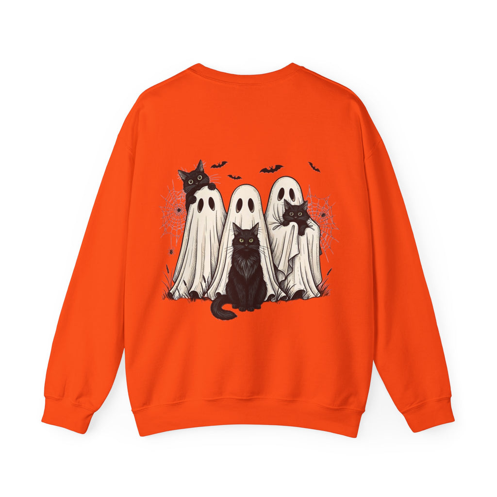 ORVIAN — Halloween Cats & Ghosts Crewneck, Spooky Cute Black Cat Unisex Sweatshirt