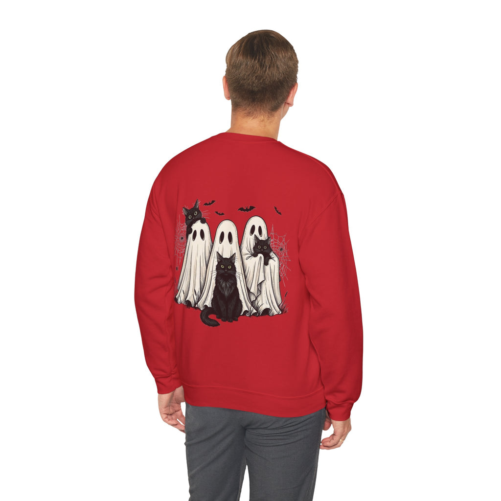 ORVIAN — Halloween Cats & Ghosts Crewneck, Spooky Cute Black Cat Unisex Sweatshirt
