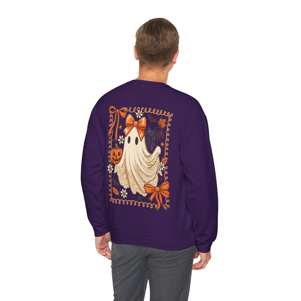ORVIAN — Coquette Ghost & Bow Halloween Crewneck, Lace Ghost Pumpkin Unisex Sweatshirt