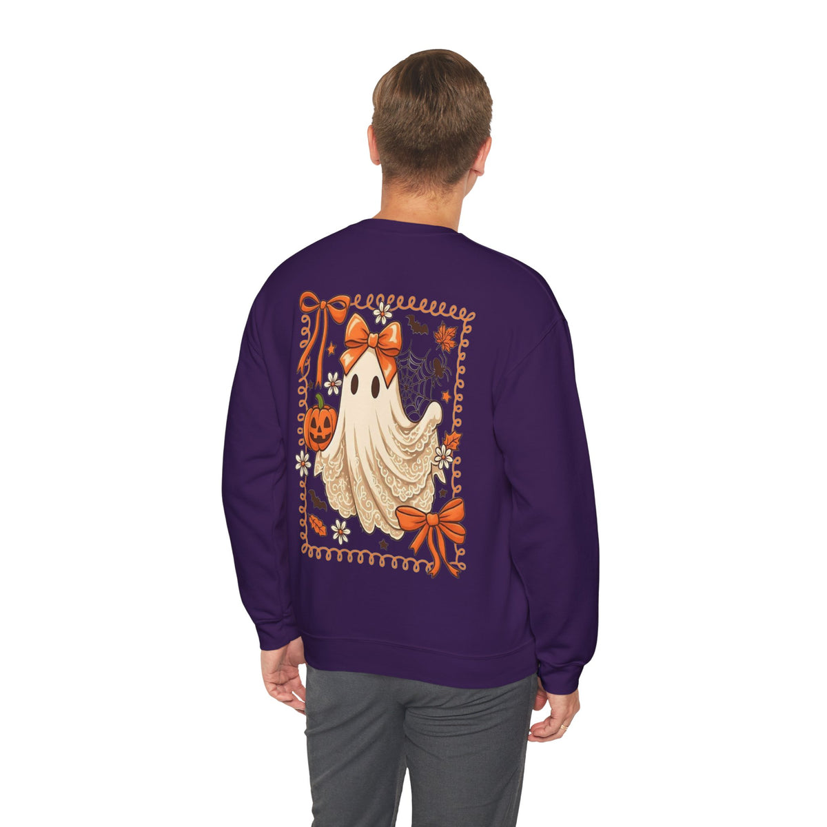 ORVIAN — Coquette Ghost & Bow Halloween Crewneck, Lace Ghost Pumpkin Unisex Sweatshirt