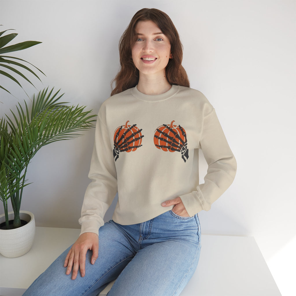 ORVIAN — Pumpkin Bra & Trick or Treat Halloween Crewneck, Skeleton Hands Unisex Heavy Blend