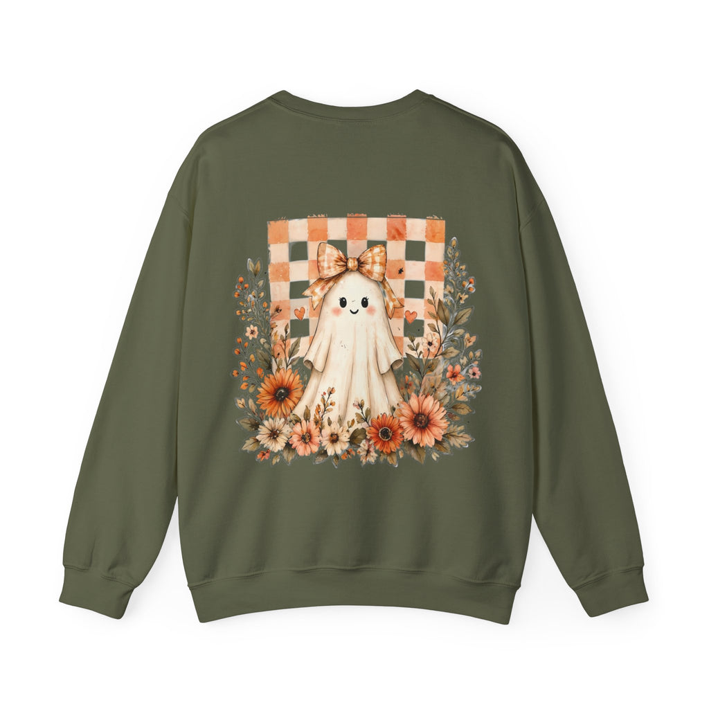 ORVIAN — Fall Kitten & Coquette Ghost Crewneck, Gingham Pumpkin Autumn Unisex Heavy Blend