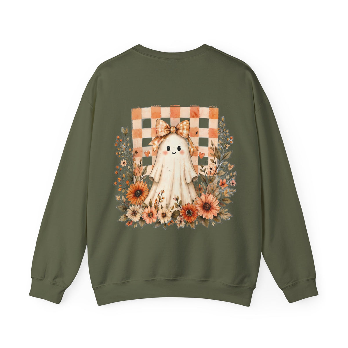 ORVIAN — Fall Kitten & Coquette Ghost Crewneck, Gingham Pumpkin Autumn Unisex Heavy Blend