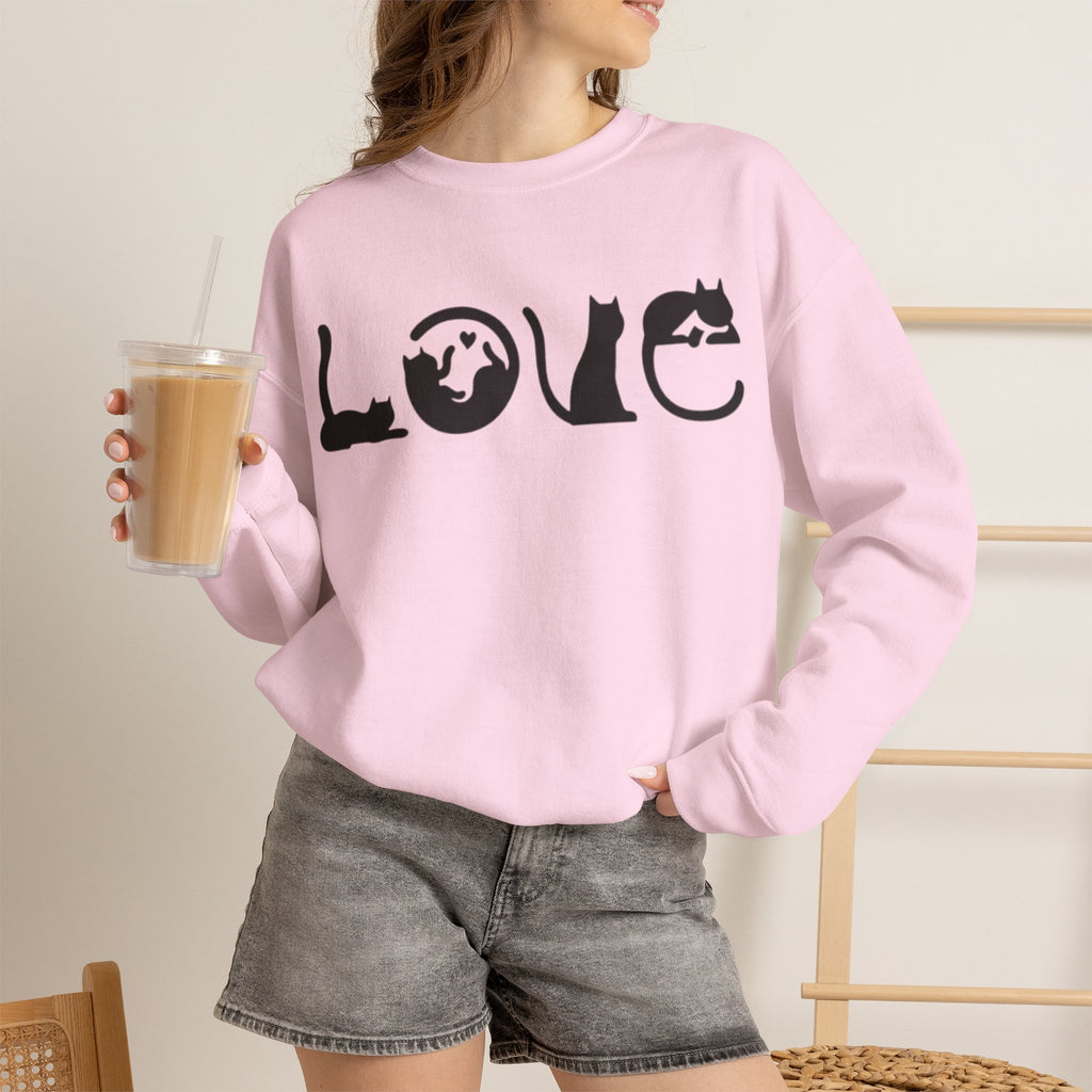 ORVIAN — LOVE Cat Silhouette & Heart-Shaped Cats Crewneck, Cat Lover Unisex Heavy Blend