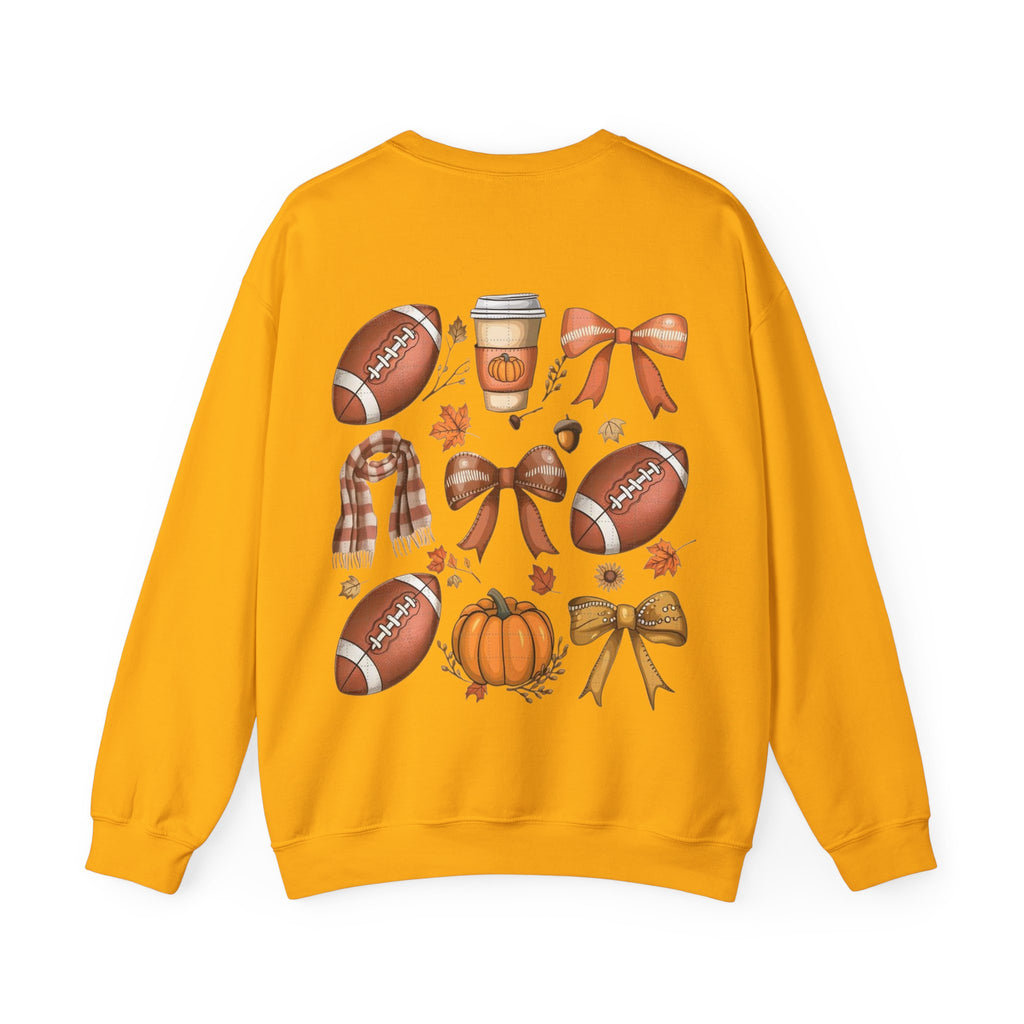 ORVIAN — Coquette Fall Bow & Football Crewneck, Pumpkin Spice Game Day Unisex Heavy Blend