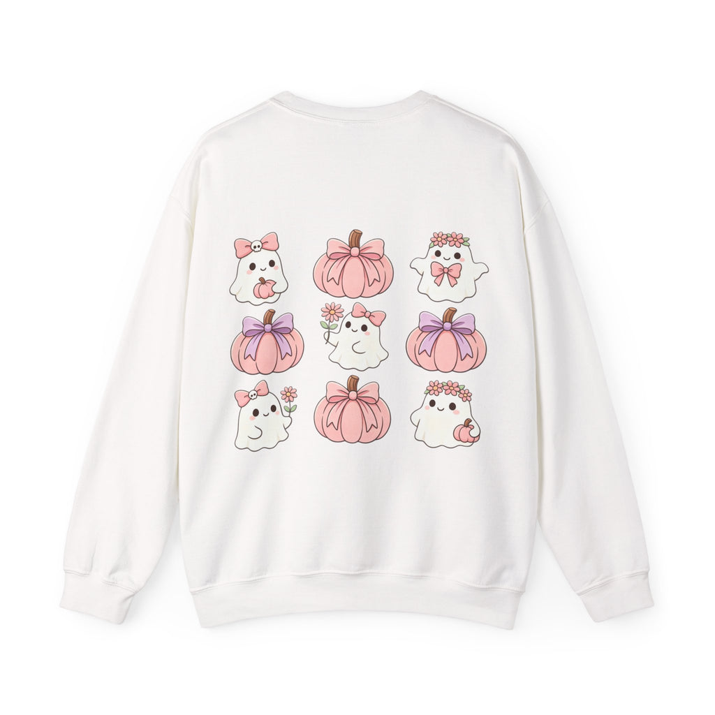 ORVIAN — Pink Halloween Coquette Ghost Crewneck, Bow & Pumpkin Unisex Heavy Blend