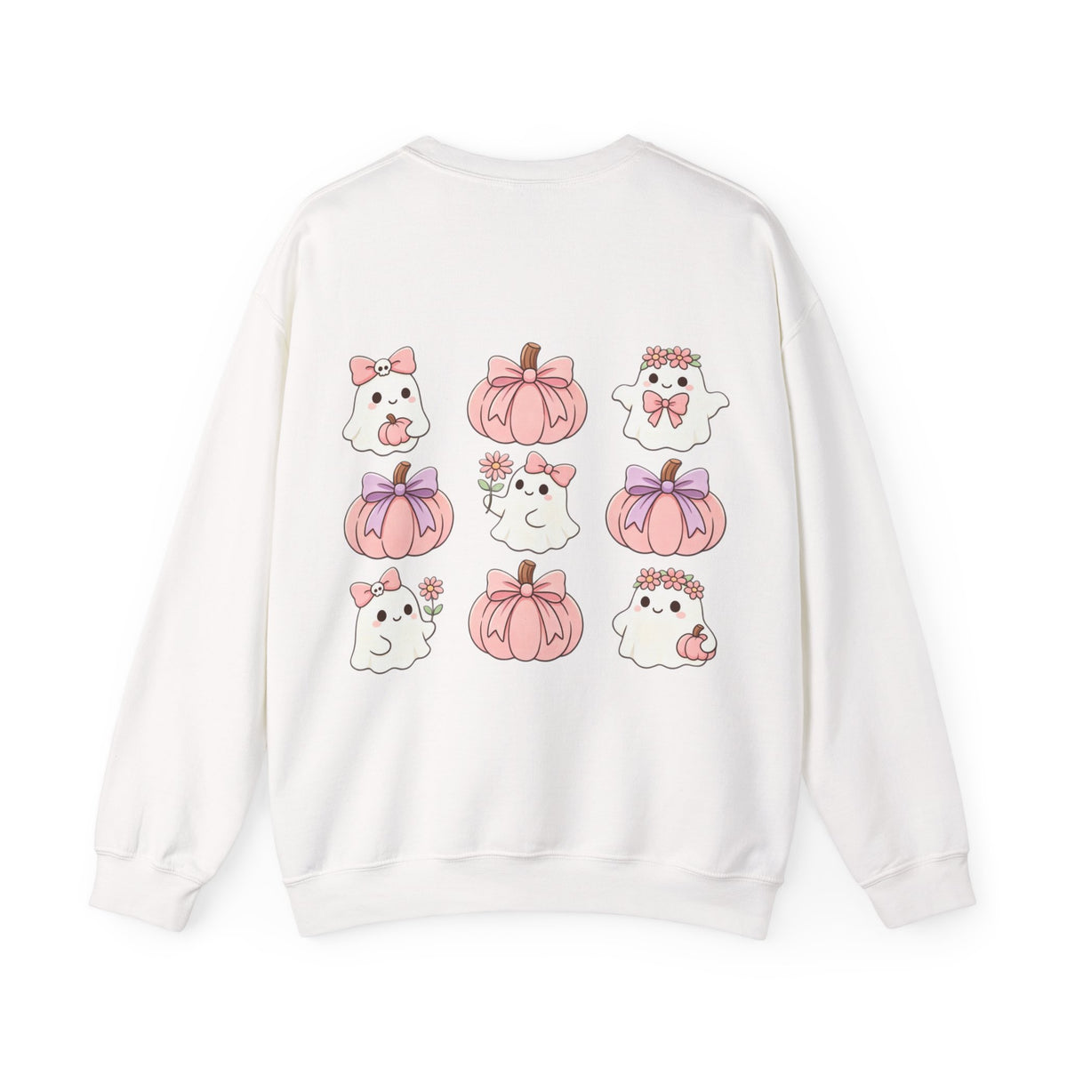 ORVIAN — Pink Halloween Coquette Ghost Crewneck, Bow & Pumpkin Unisex Heavy Blend