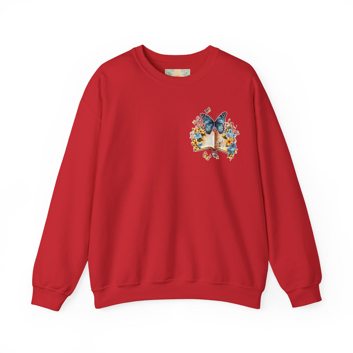 ORVIAN — Watercolor Floral Book & Butterfly Crewneck, Literary Nature Unisex Heavy Blend