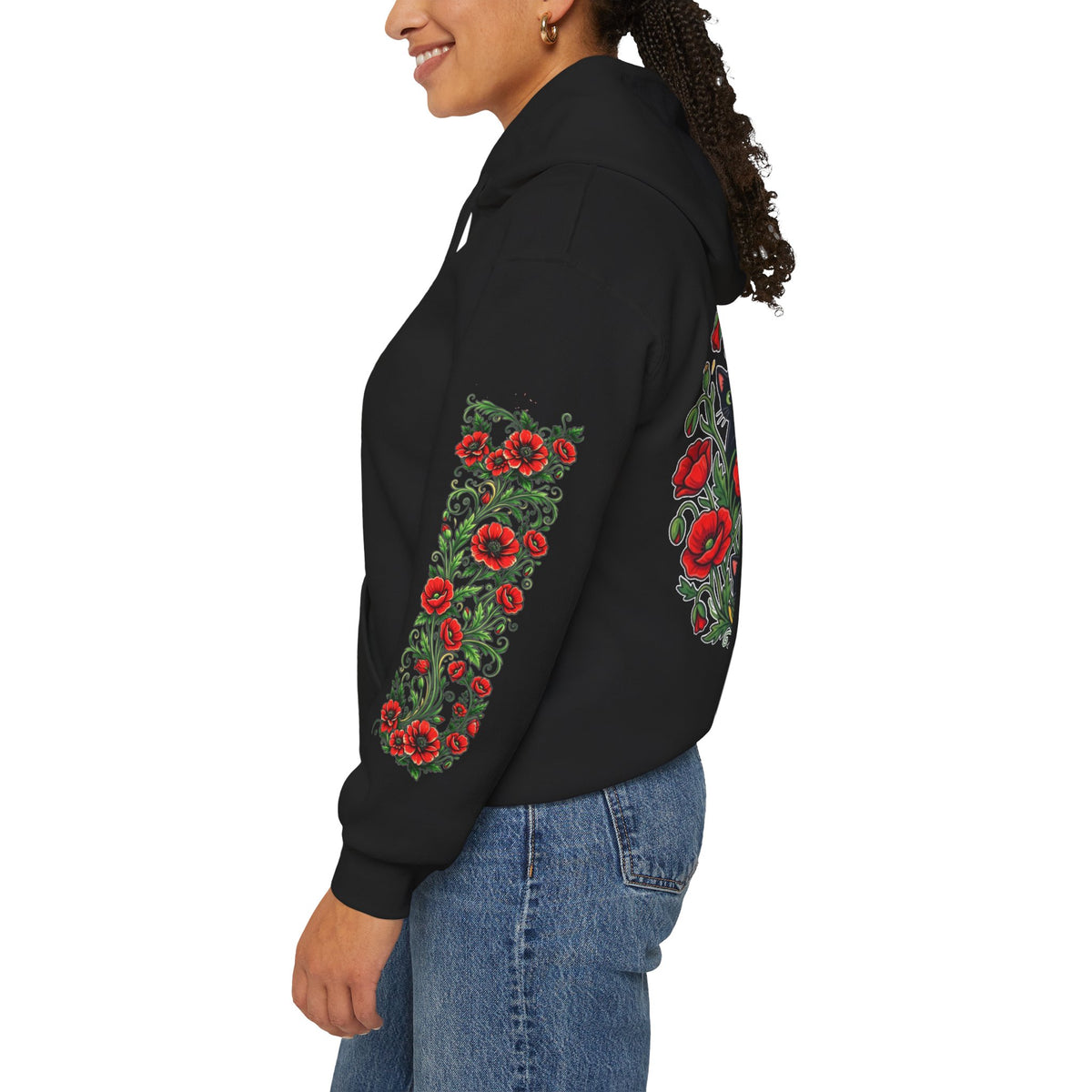 ORVIAN — Black Cat & Red Poppies Unisex Heavy Blend Hoodie