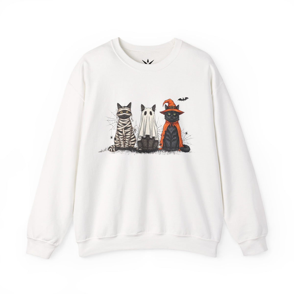 ORVIAN — Halloween Cats & Ghosts Crewneck, Spooky Cute Black Cat Unisex Sweatshirt
