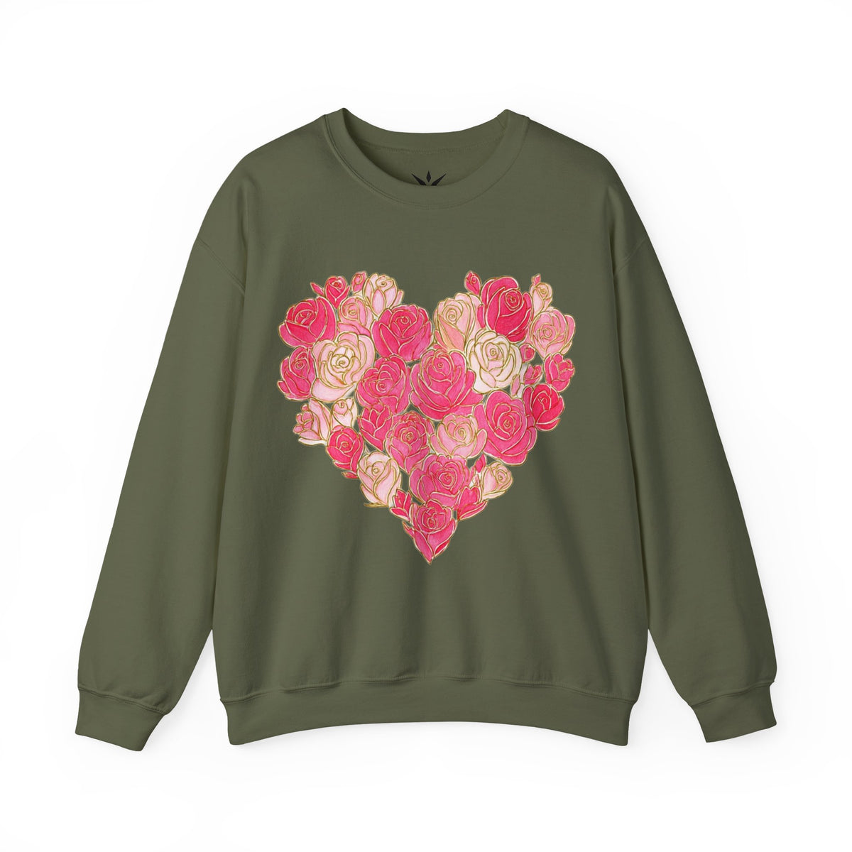 ORVIAN — Floral Rose Heart Crewneck, Romantic Pink Flower Valentine Sweatshirt, Unisex Heavy Blend