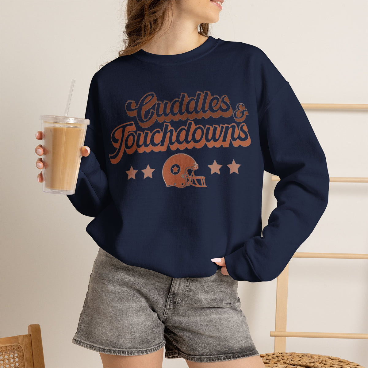 ORVIAN — Cuddles & Touchdowns Football Crewneck, Heart Football Game Day Unisex Heavy Blend