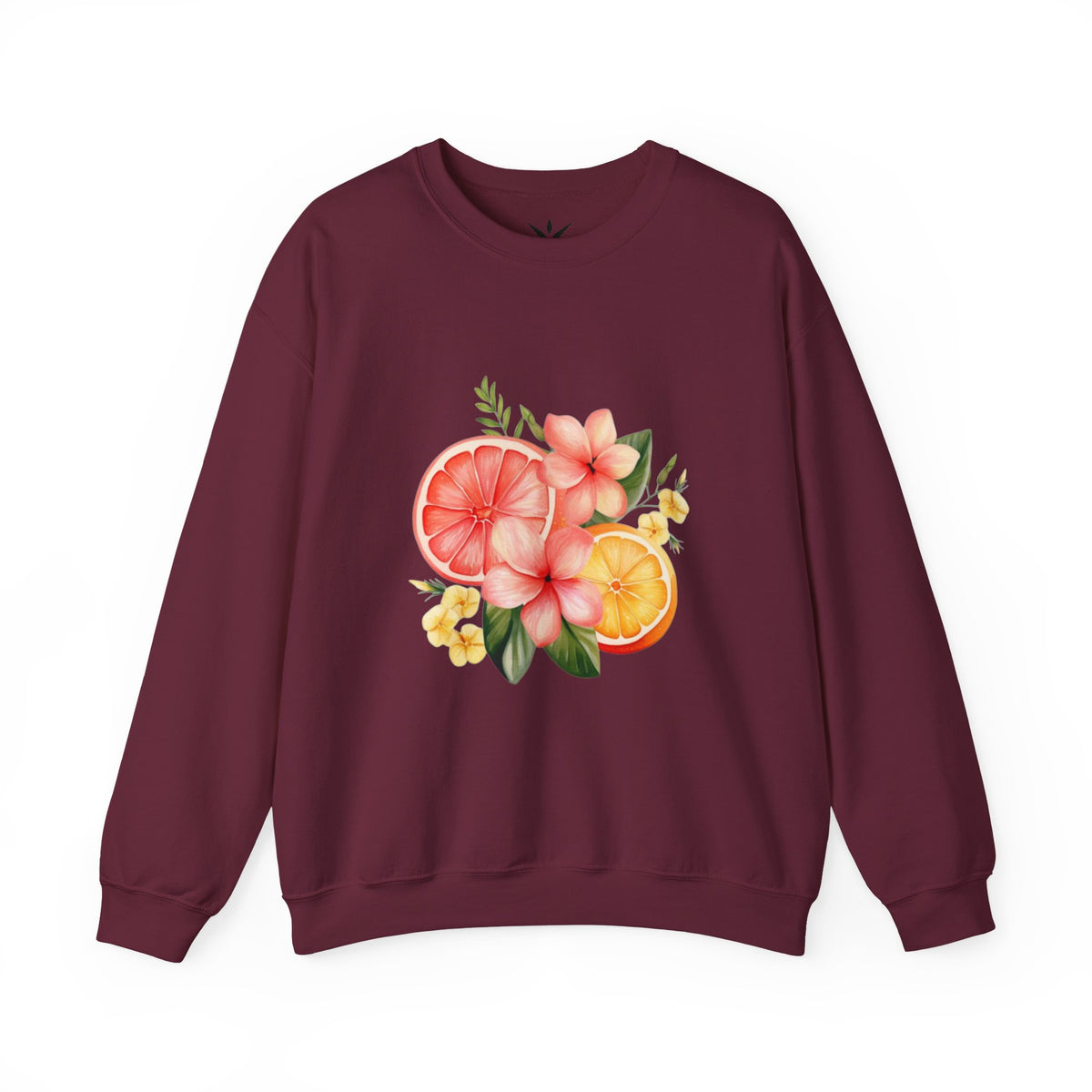 ORVIAN — Tropical Citrus & Pink Floral Crewneck, Grapefruit Orange Watercolor Unisex Heavy Blend