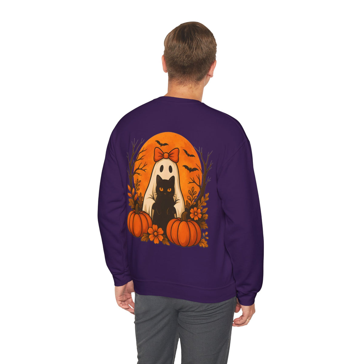 ORVIAN — Black Cat & Pumpkin Halloween Crewneck, Ghost & Coquette Bow Unisex Heavy Blend