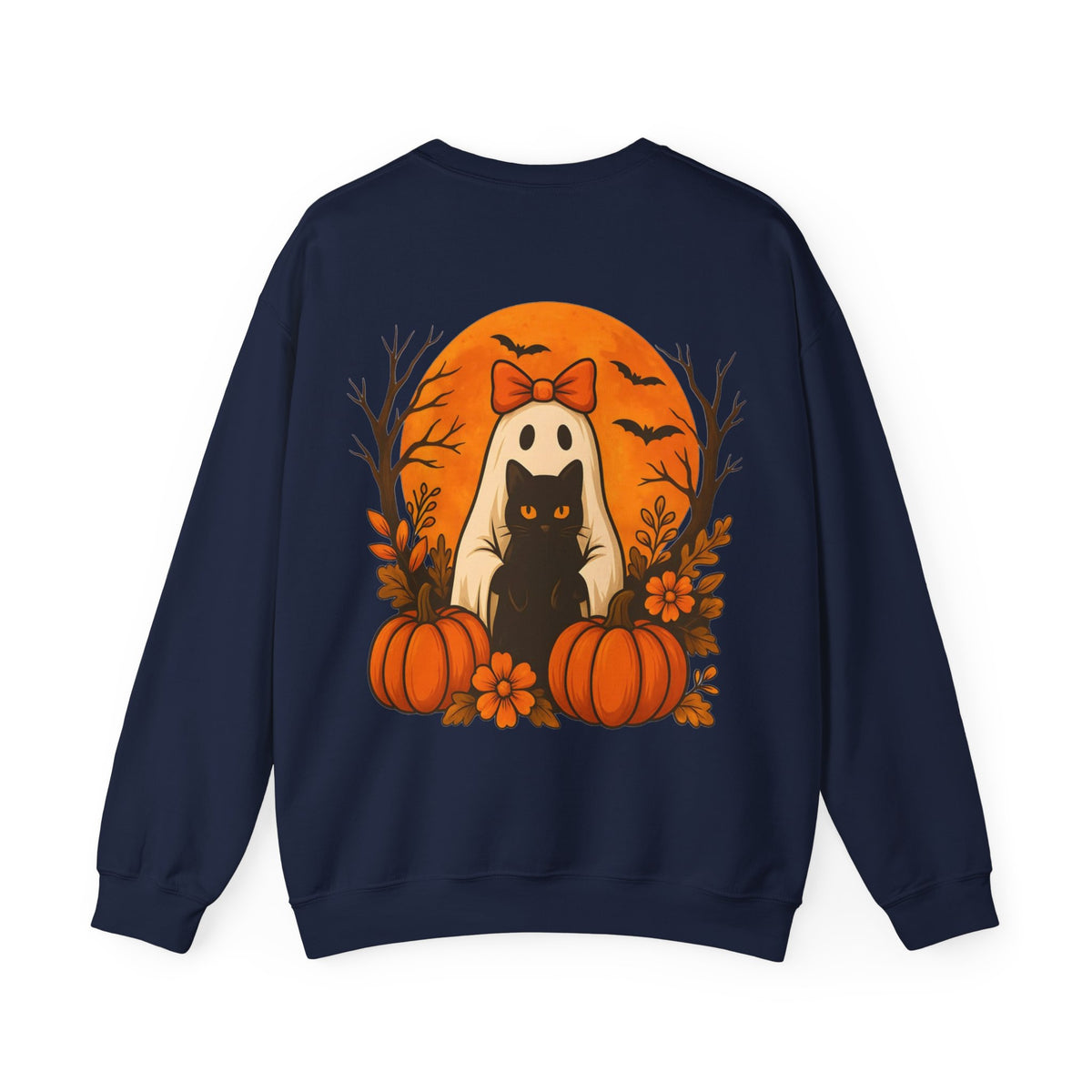 ORVIAN — Black Cat & Pumpkin Halloween Crewneck, Ghost & Coquette Bow Unisex Heavy Blend