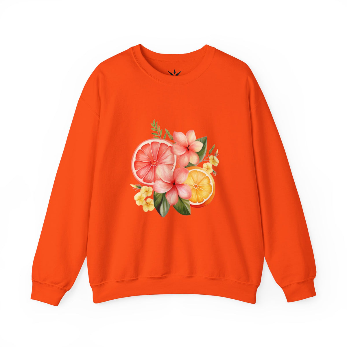 ORVIAN — Tropical Citrus & Pink Floral Crewneck, Grapefruit Orange Watercolor Unisex Heavy Blend