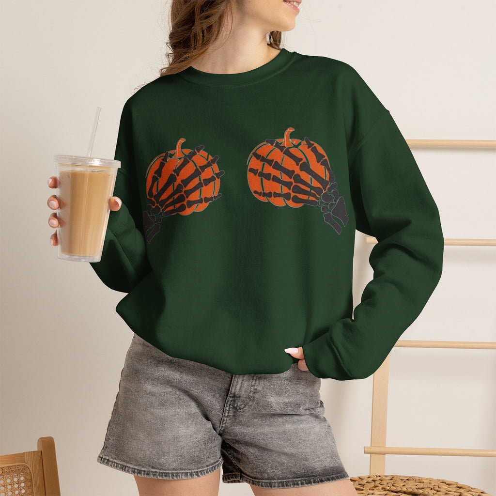 ORVIAN — Pumpkin Bra & Trick or Treat Halloween Crewneck, Skeleton Hands Unisex Heavy Blend