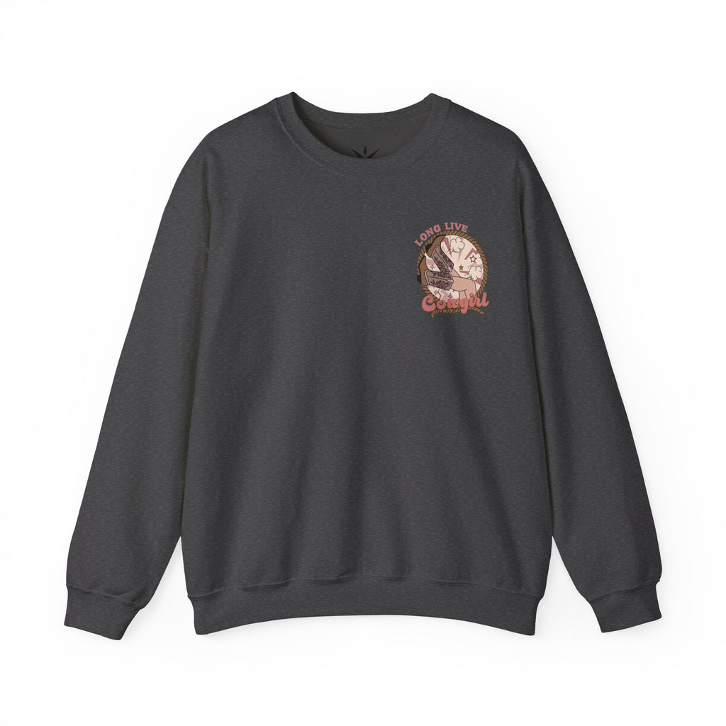 ORVIAN — Howdy Cowgirls Western Crewneck, Leopard Lightning Bolt & Cowgirl Boots Unisex Heavy Blend