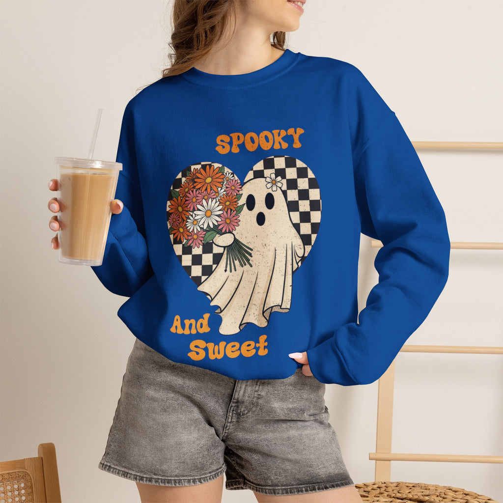 ORVIAN — Spooky & Sweet Ghost Crewneck, Coquette Bow Heart Halloween Unisex Sweatshirt