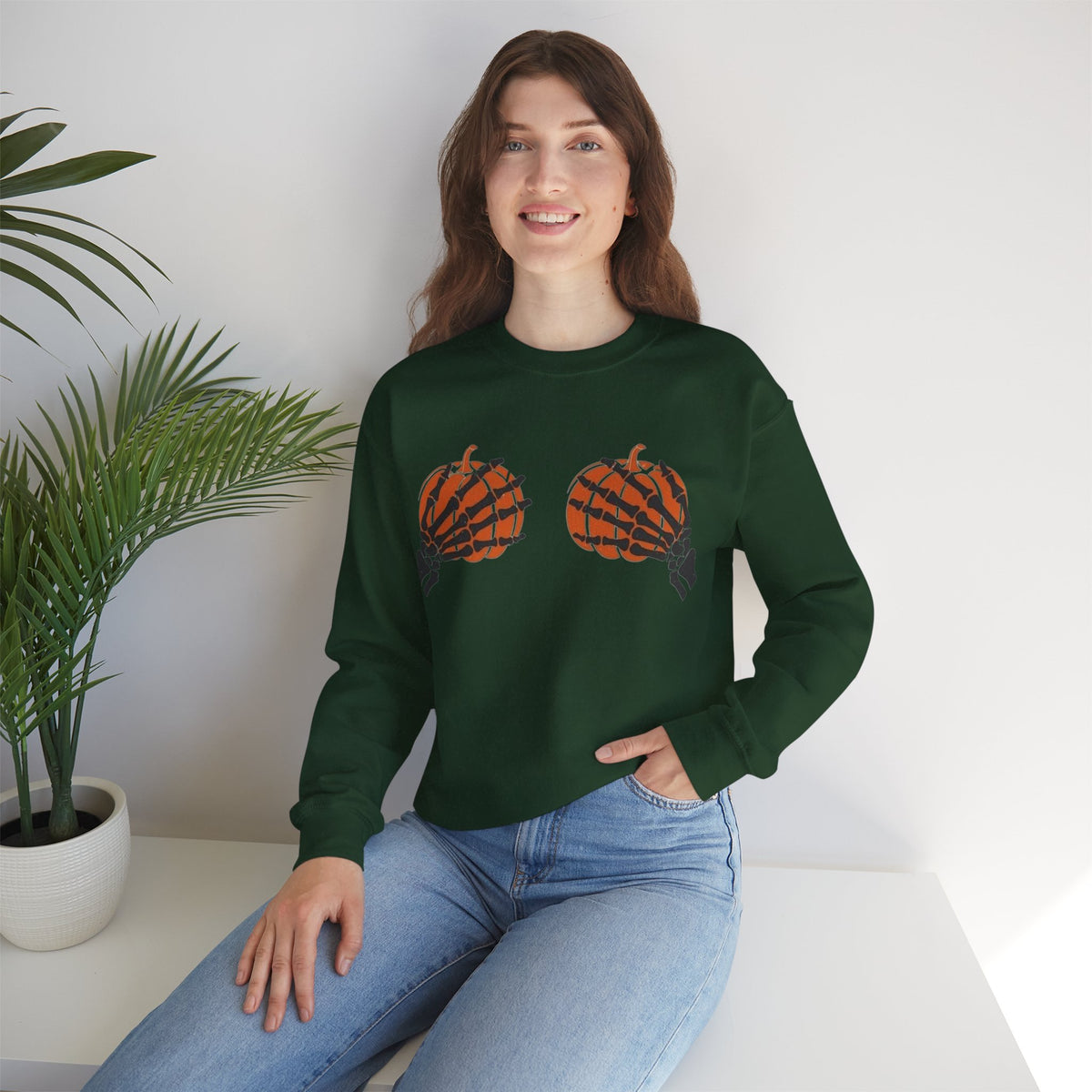 ORVIAN — Pumpkin Bra & Trick or Treat Halloween Crewneck, Skeleton Hands Unisex Heavy Blend