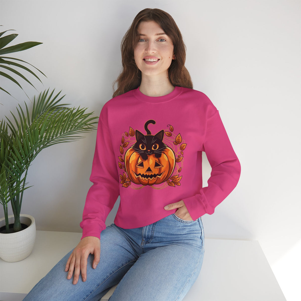 ORVIAN — Black Cat & Pumpkin Halloween Crewneck, Ghost & Coquette Bow Unisex Heavy Blend