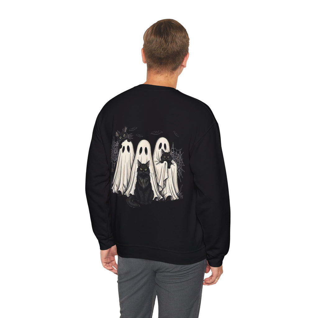 ORVIAN — Halloween Cats & Ghosts Crewneck, Spooky Cute Black Cat Unisex Sweatshirt
