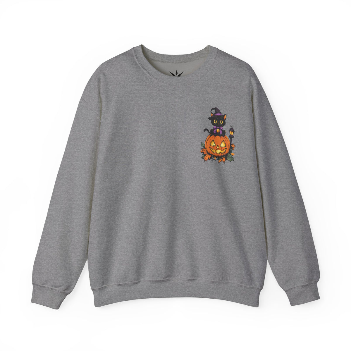 ORVIAN — Witch Cat Halloween Crewneck, Flying Black Cat & Pumpkin Patch Unisex Sweatshirt