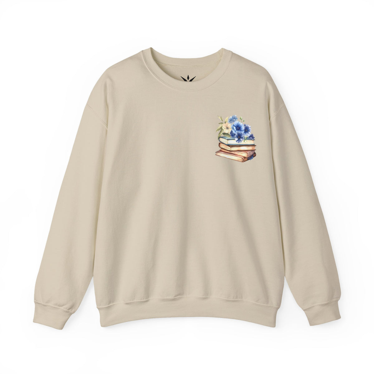 ORVIAN — Blue Watercolor Floral Book Crewneck, Open Book Wildflower Literary Unisex Heavy Blend