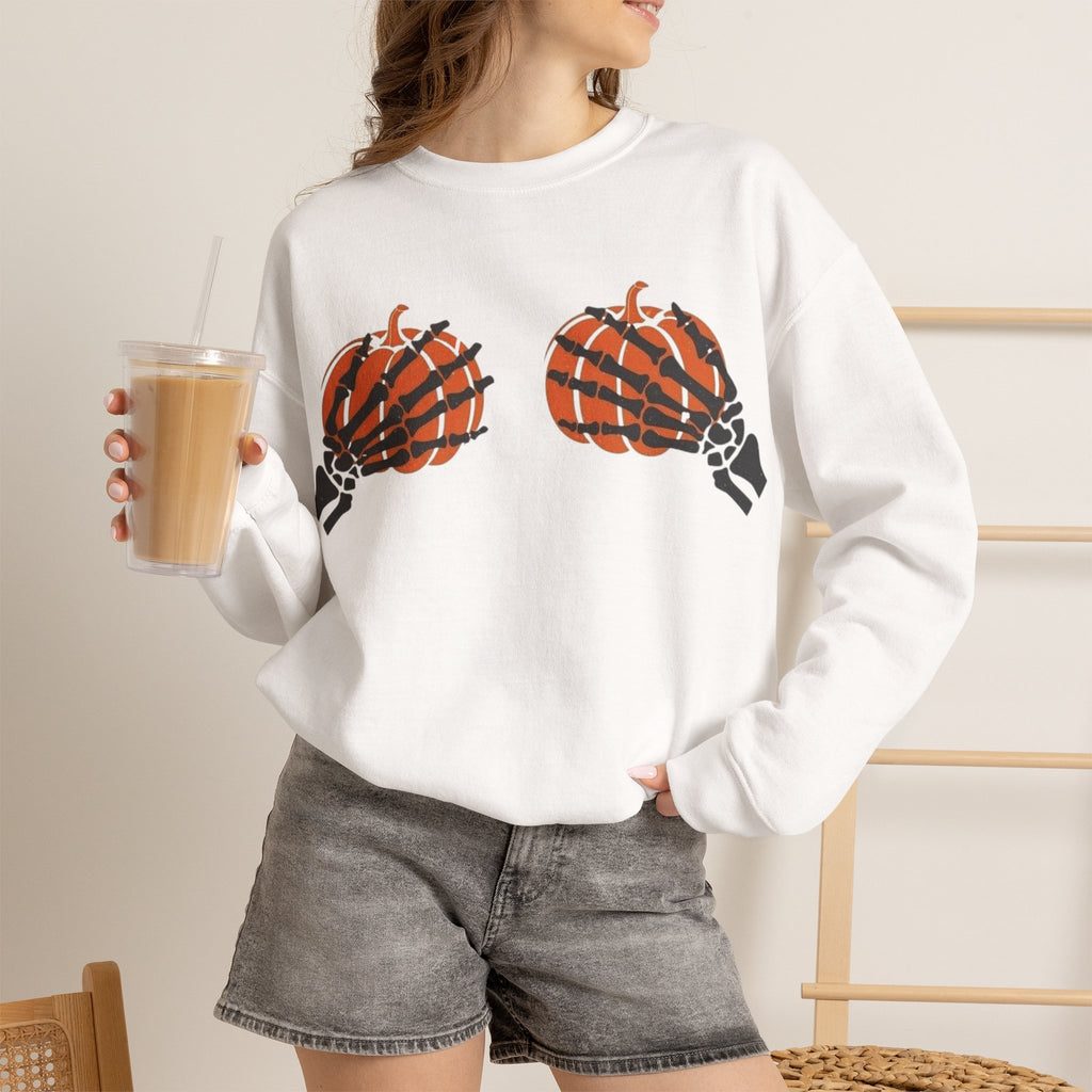 ORVIAN — Pumpkin Bra & Trick or Treat Halloween Crewneck, Skeleton Hands Unisex Heavy Blend