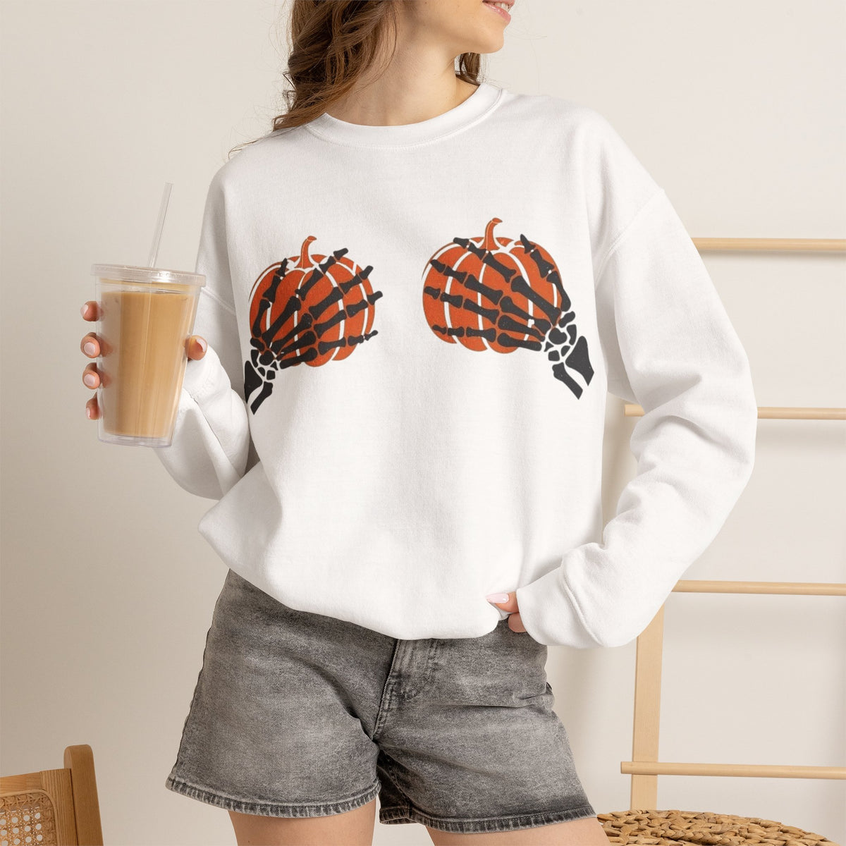ORVIAN — Pumpkin Bra & Trick or Treat Halloween Crewneck, Skeleton Hands Unisex Heavy Blend