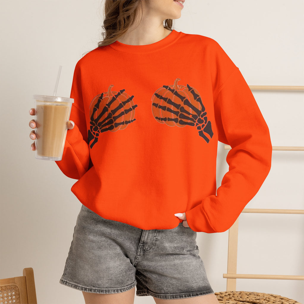 ORVIAN — Pumpkin Bra & Trick or Treat Halloween Crewneck, Skeleton Hands Unisex Heavy Blend