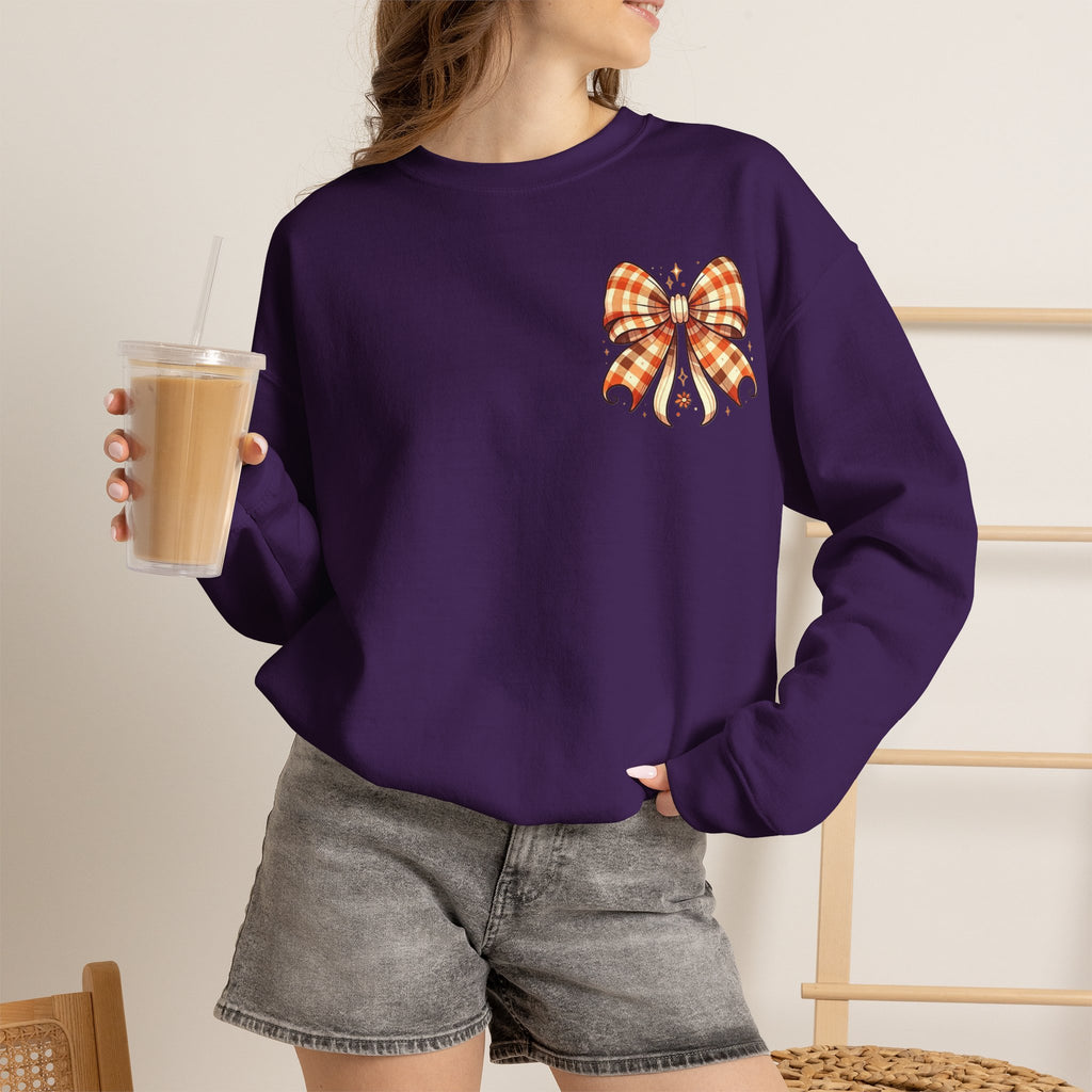 ORVIAN — Ghostly Coffee Break Coquette Bow Crewneck, Cozy Pumpkin Spice Halloween Unisex