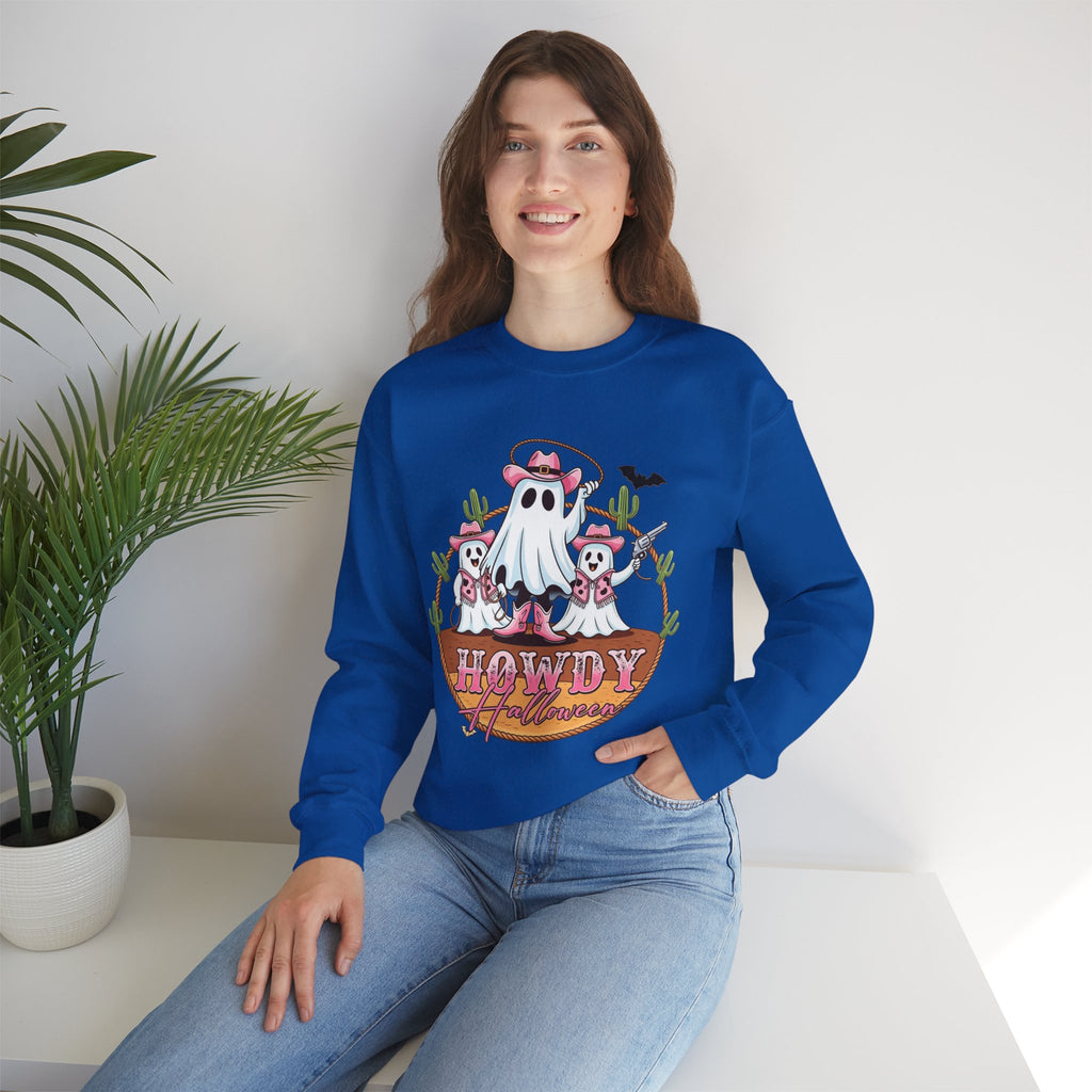 ORVIAN — Howdy Halloween Ghost Cowboy Crewneck, Pink Cowboo Western Unisex Heavy Blend